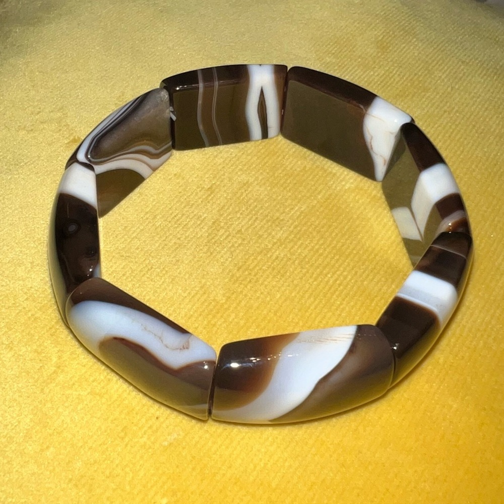 Coffee Lace Agate Bracelet - Thick Natural Gemstone - Double Strung - 64.64g